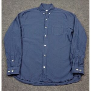 Octobre Editions Men's M Blue Cotton Woven Button-Down Long Sleeve Shirt Pocket